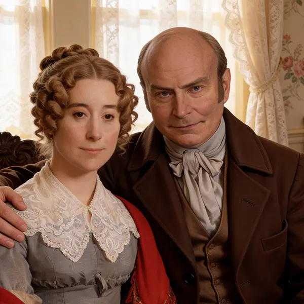 John Quincy Adams sitting with his arm around Louisa Adams full color portrait