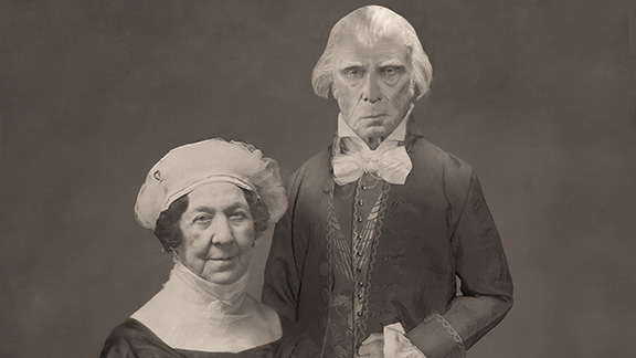 An imagined daguerreotype photograph of James Madison and Dolley Madison together.