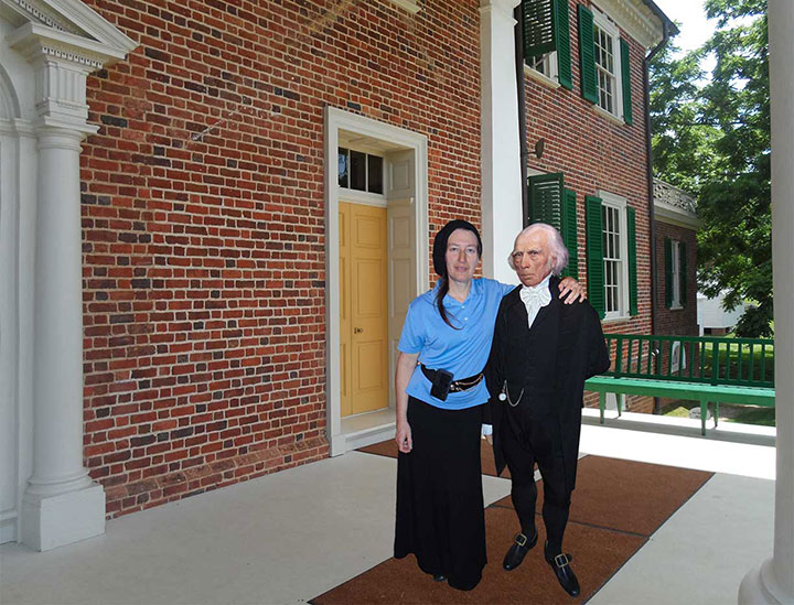 Cheryl Daniel and James Madison on the portico