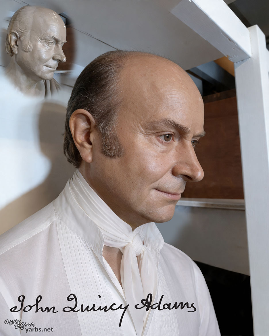 Profile portrait of President John Quincy Adams, digitally reconstructed life mask to resemble a posed studio photograph