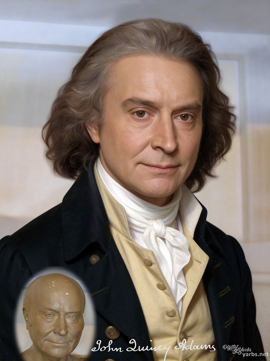 Portrait of Young John Quincy Adams, digitally reconstructed life mask to resemble a posed studio photograph