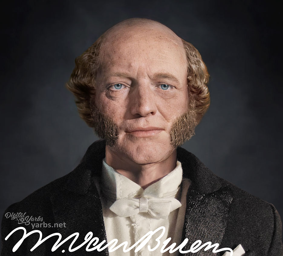 Close up Realistic portrait resembling a 19th-century photograph of Martin Van Buren, reconstructed from his 1833 life mask.