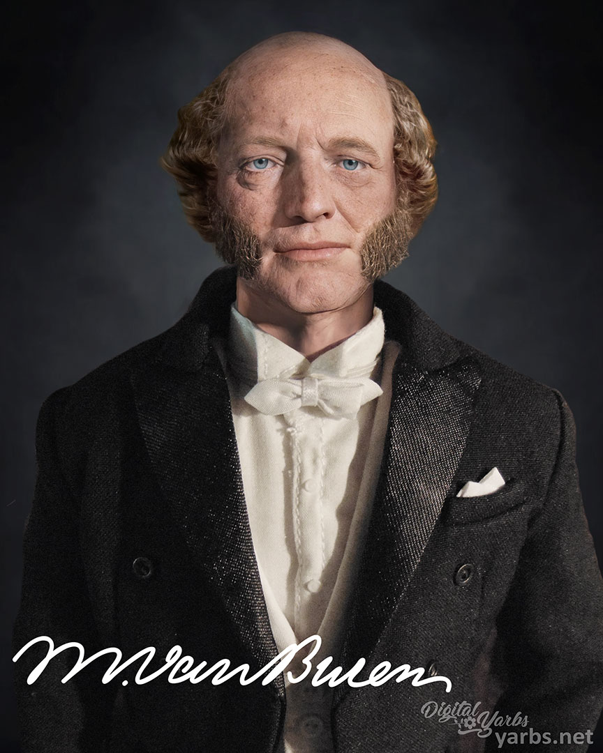 Realistic portrait resembling a 19th-century photograph of Martin Van Buren, reconstructed from his 1833 life mask..