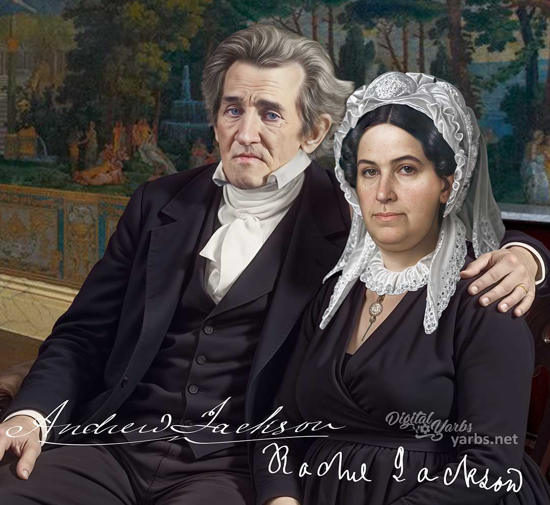 Close up view of Andrew Jackson sitting with his Arm around Rachel Jackson at the Hermitage