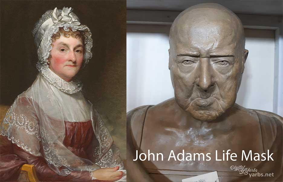 Abigail Adams painting by  Gilbert Stuart and John Adams life mask cast by John Henri Isaac Browere