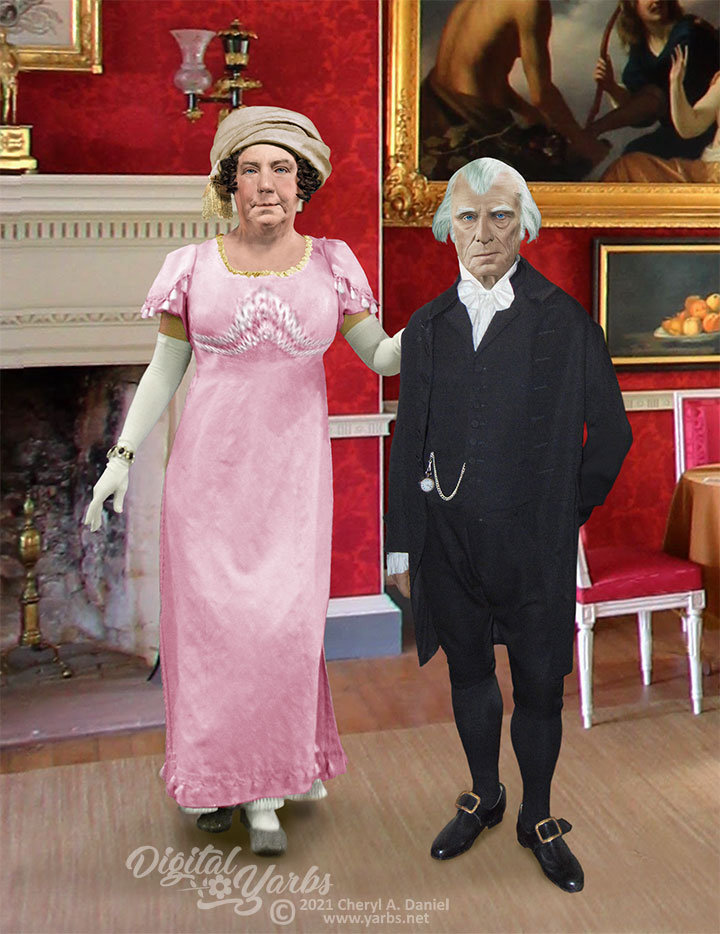 James and Dolley Madison standing in the drawing room at Montpelier