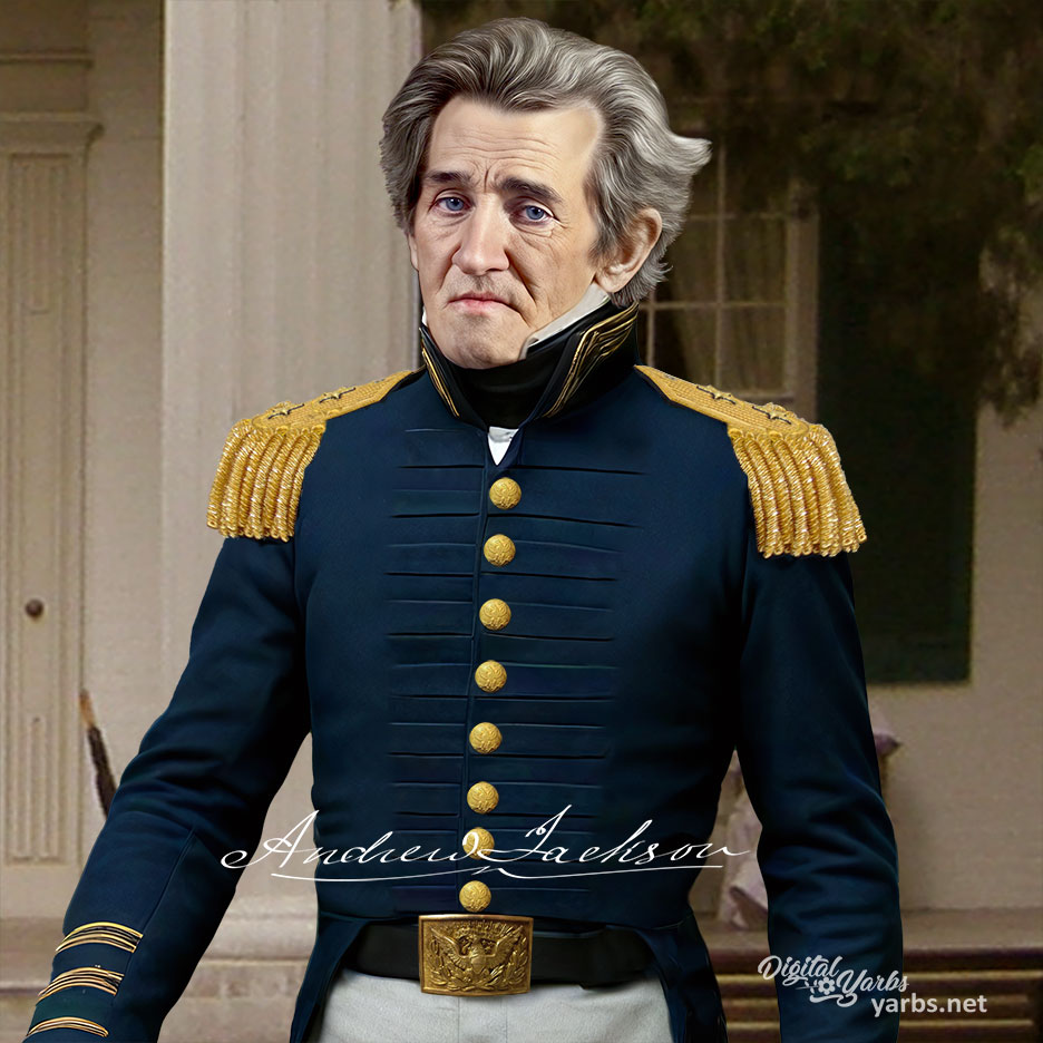 Close up view of Andrew Jackson as General in his military uniform at the hermitage