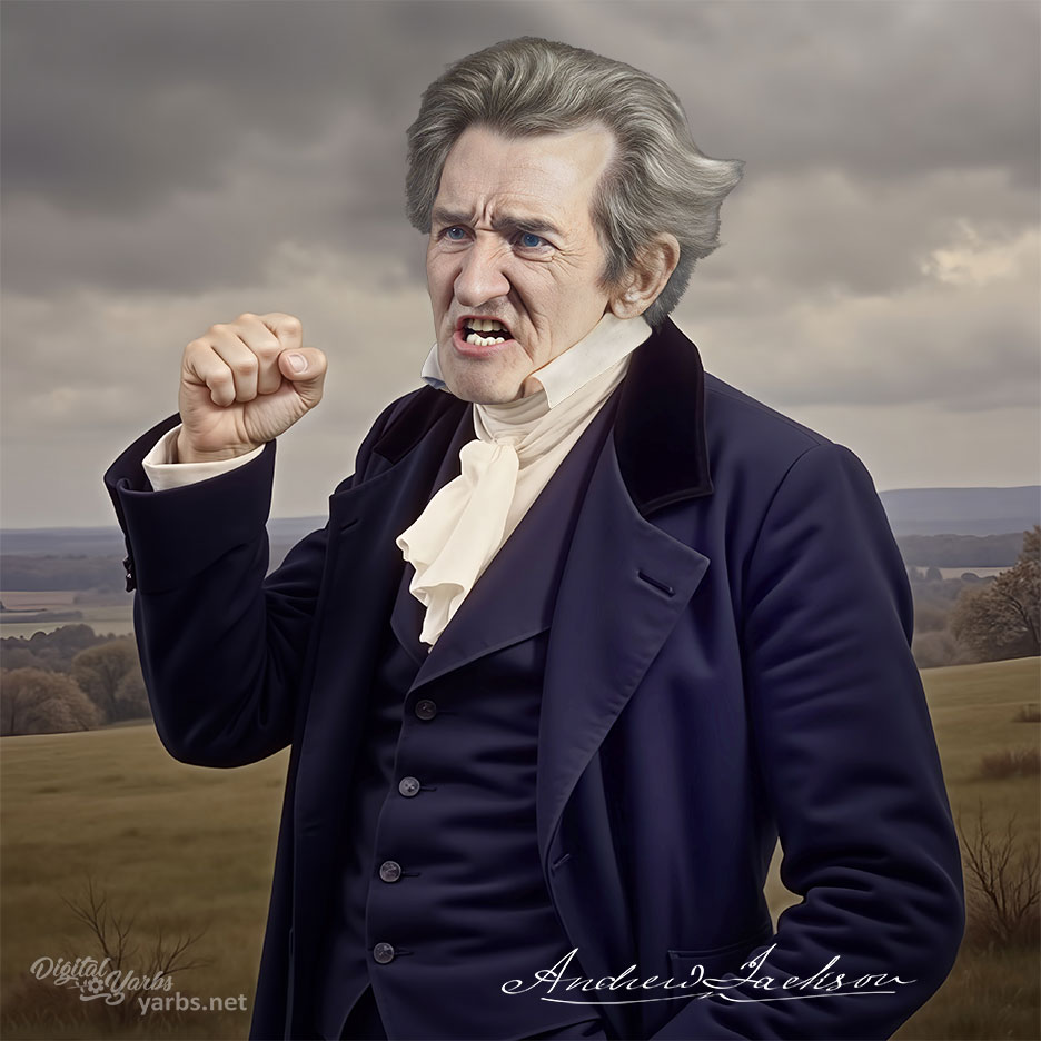 Andrew Jackson angrily yells at John Quincy Adams
