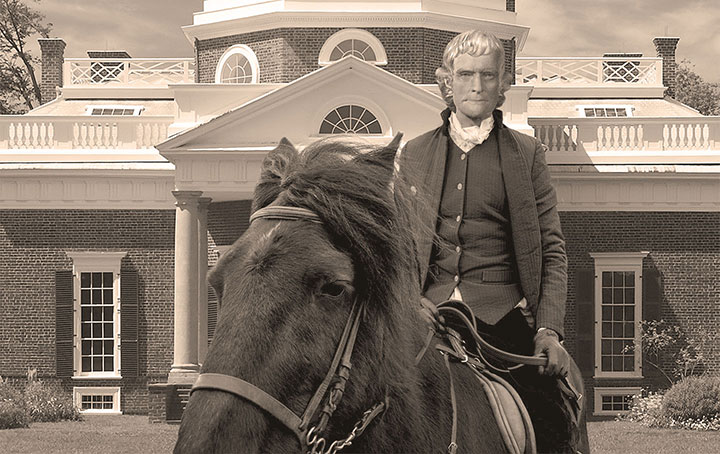 Thomas Jefferson on horseback sepia